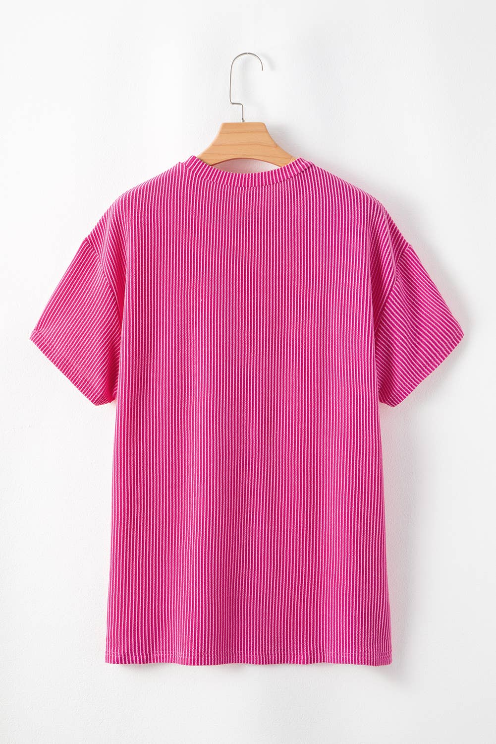 Women Solid Rib Chest Pocket Loose Fit Round Neck Top | S-XL