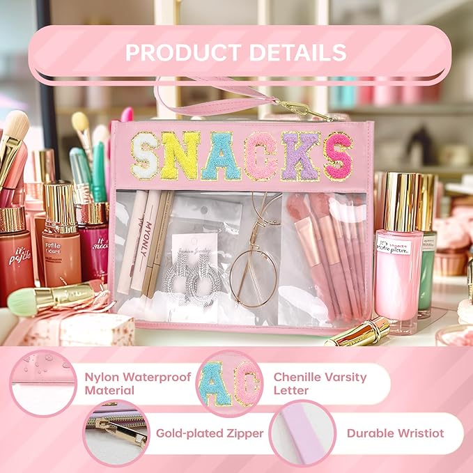 Snack Bags Clear Pouch Travel Makeup Bag Chenille Letter Bags for Zipper Pouch Clear Cosmetic Bag Clearly Tote Bag Makeup Travel Bags for Women