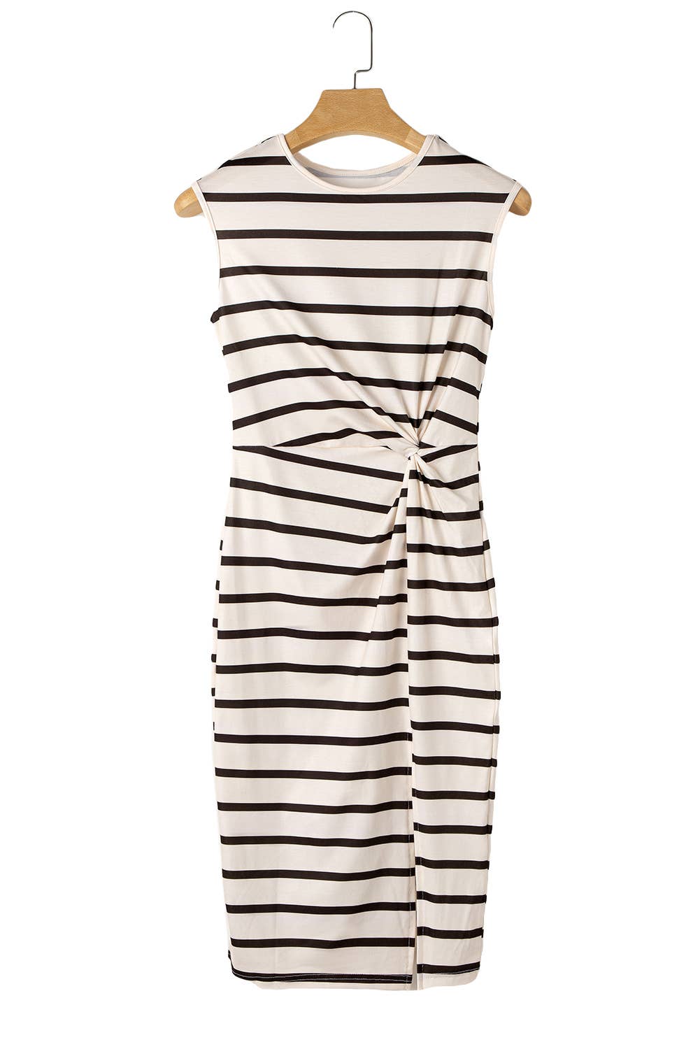 Women Casual Stripe Print Side Split Midi Dress | S-XL