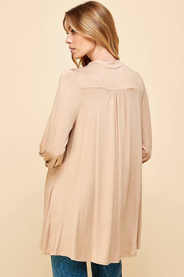 ST4061 - WOMEN SOLID COLLAR BAND WRAP TOP WITH TIE LACES