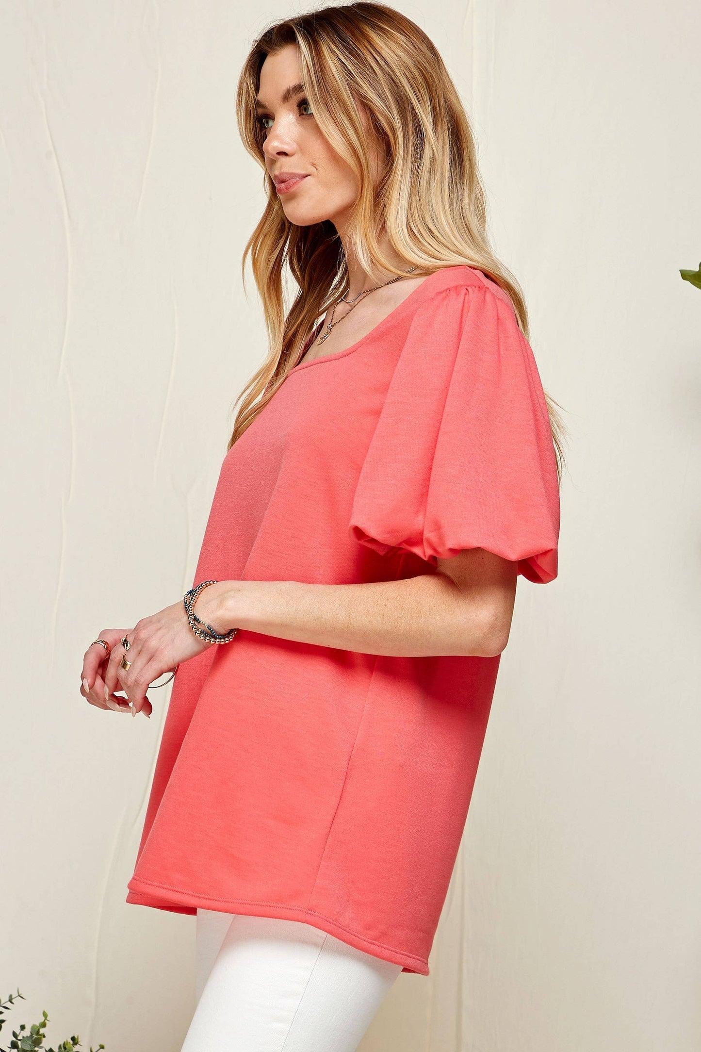 WOMEN PUFF SHORT SLEEVE SQUARE NECK TOP