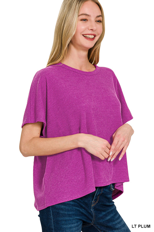 RIBBED ROUND-NECK SHORT-SLEEVE SWEATER