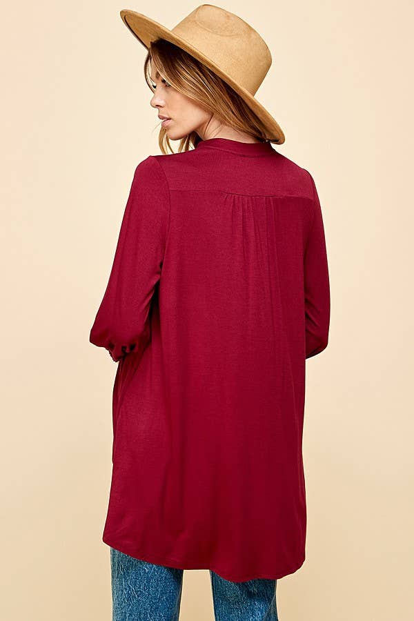 ST4061 - WOMEN SOLID COLLAR BAND WRAP TOP WITH TIE LACES