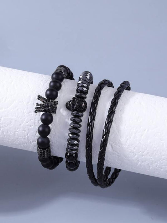 3pcs Men Skull Decor Beaded Bracelet