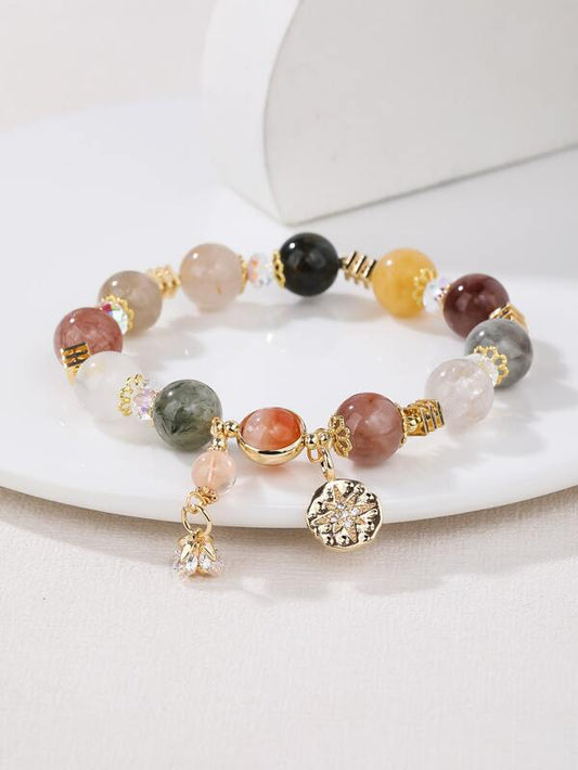 Flower Charm Natural Crystal Beaded Bracelet