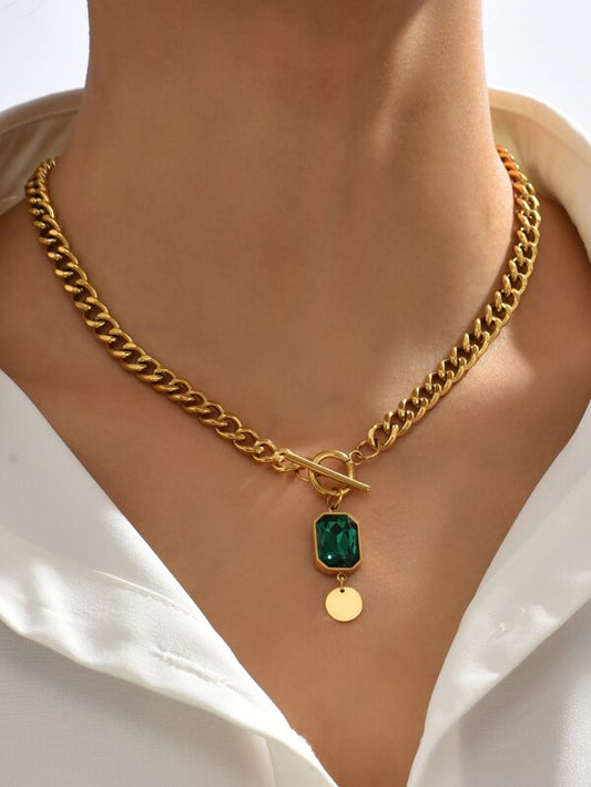 Cubic Zirconia & Disc Charm OT Buckle Necklace