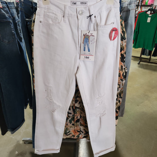 WHITE HIGH RISE MOM FIT JEAN