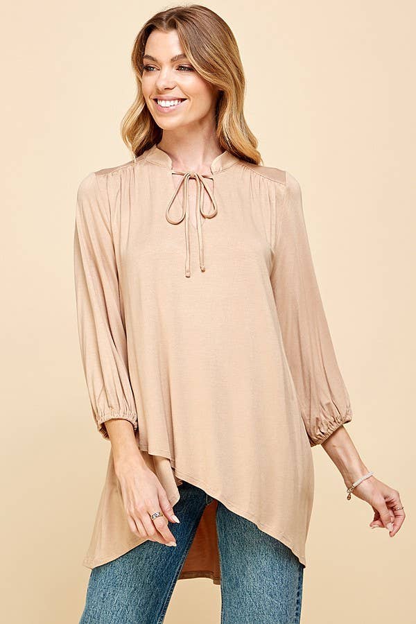 ST4061 - WOMEN SOLID COLLAR BAND WRAP TOP WITH TIE LACES