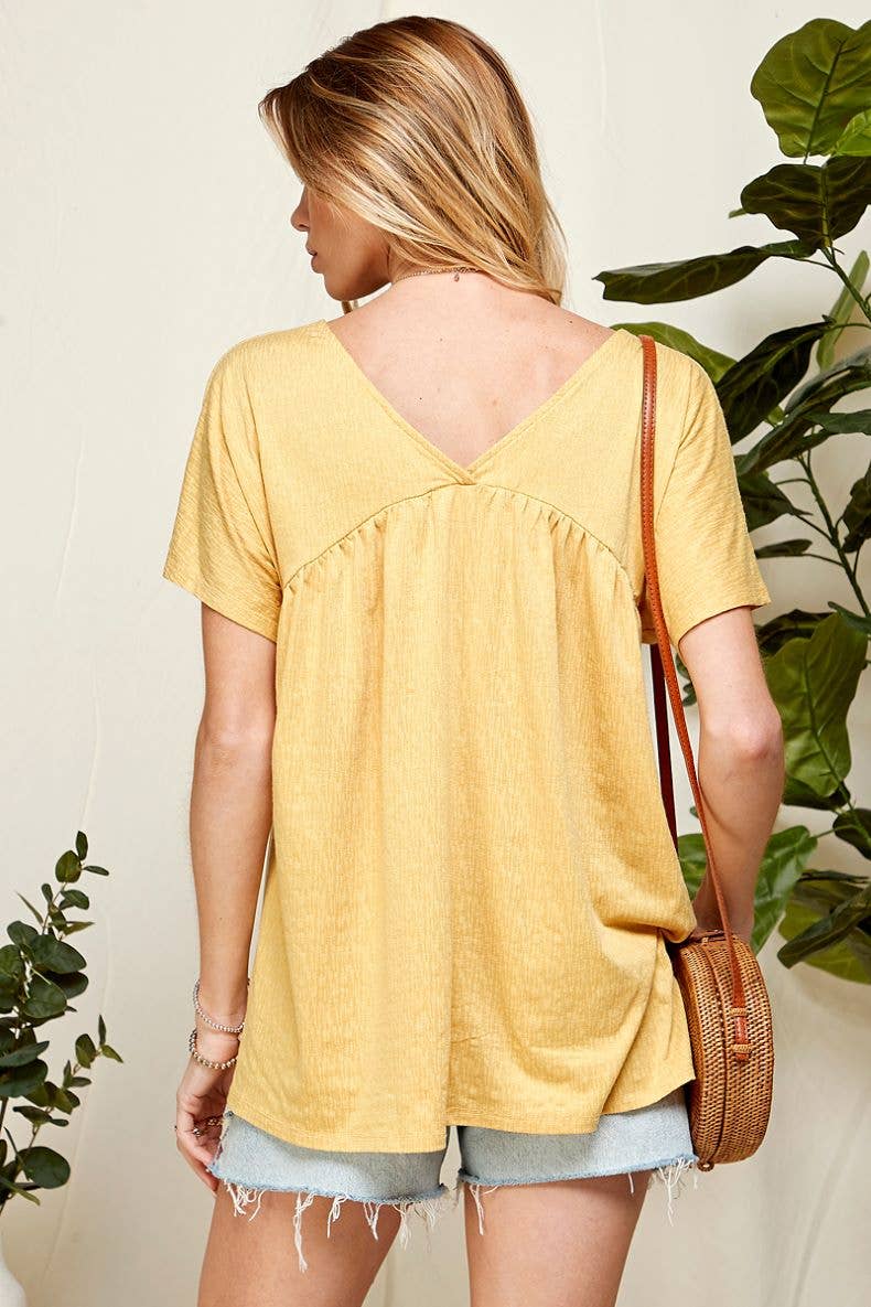 ST21043A - WOMEN SOLID SOFT V NECK BABY DOLL BLOUSE