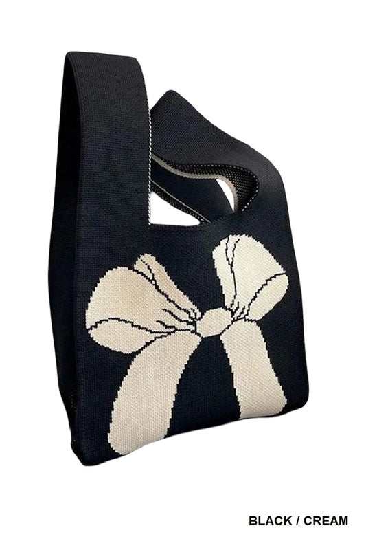 AESTHETIC BOW RIBBON KNITTED KNOT HANDBAG