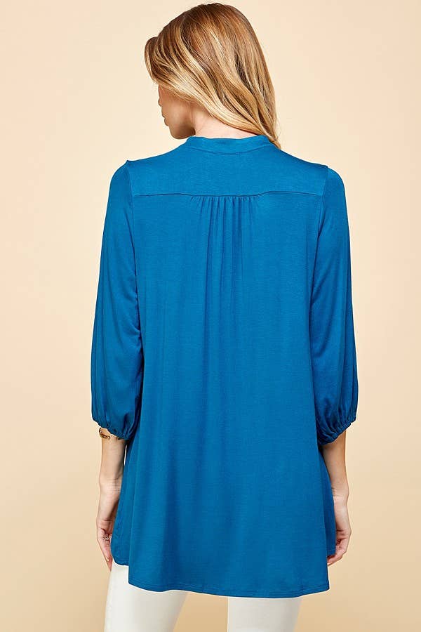 ST4061 - WOMEN SOLID COLLAR BAND WRAP TOP WITH TIE LACES