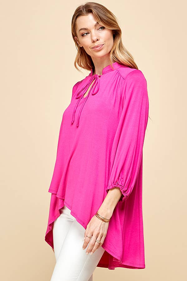 ST4061 - WOMEN SOLID COLLAR BAND WRAP TOP WITH TIE LACES