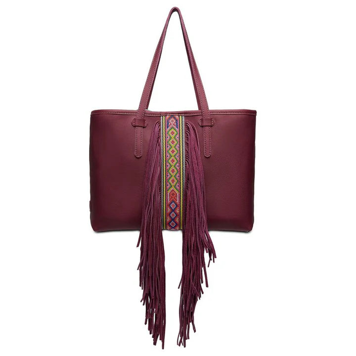 CONSUELA PLUM BREEZY FRINGE TOTE BAG