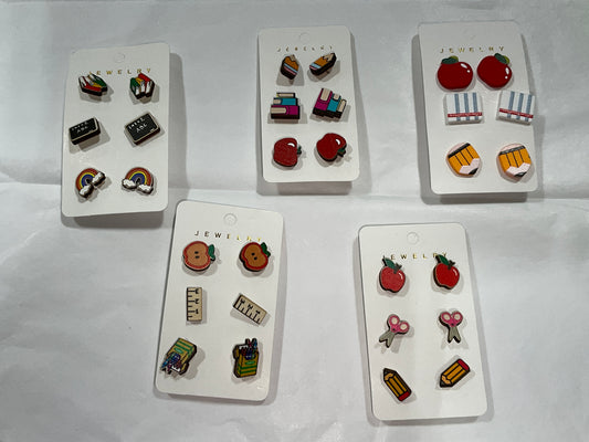 3 Pair School Assorted Earrings