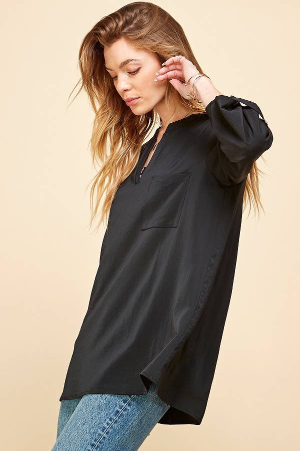 SPT5205. - WOMEN FRONT POCKET SOLID SLIT OPEN LOOSE FIT TOP CORAL