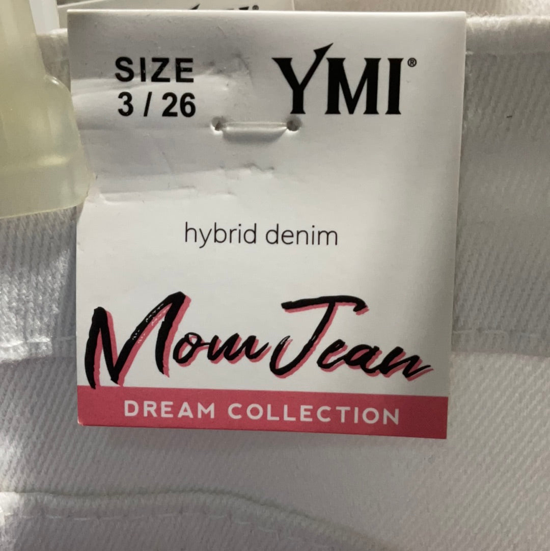 WHITE HIGH RISE MOM FIT JEAN