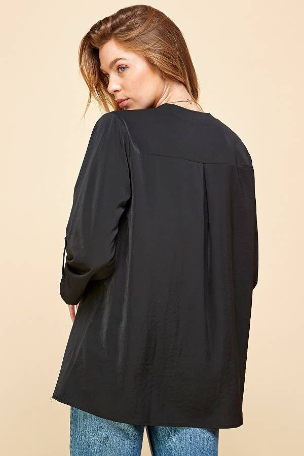 SPT5205. - WOMEN FRONT POCKET SOLID SLIT OPEN LOOSE FIT TOP CORAL