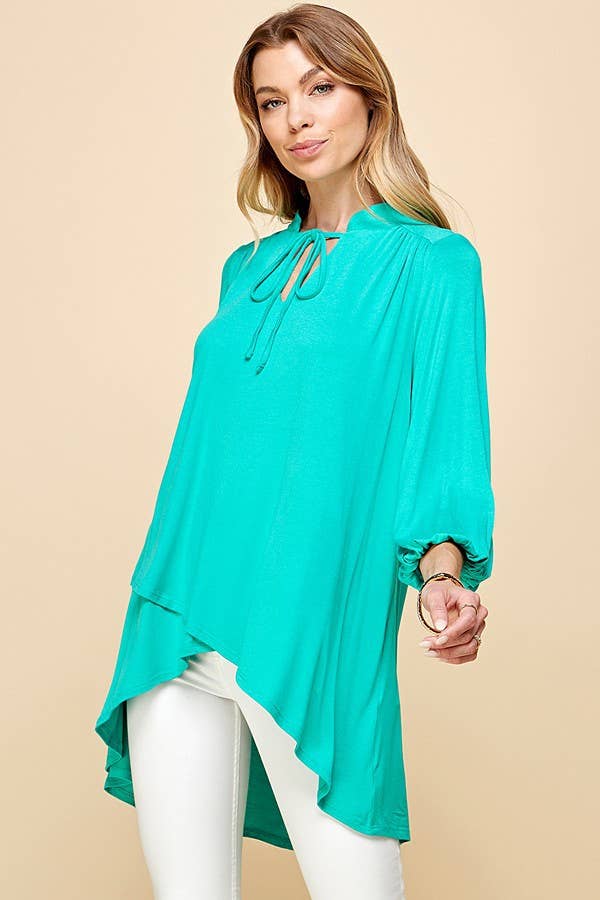ST4061 - WOMEN SOLID COLLAR BAND WRAP TOP WITH TIE LACES