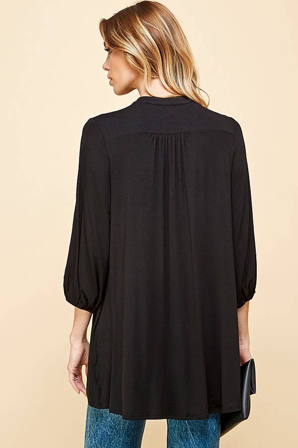 ST4061 - WOMEN SOLID COLLAR BAND WRAP TOP WITH TIE LACES