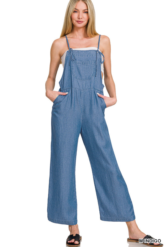 M INDIGO- LYOCELL ADJUSTABLE STRAP ENZYME WASHED JUMPSUIT