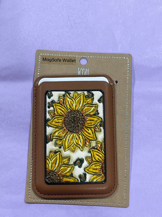 Western Tooled Leather Sunflower MagSafe Card Wallet