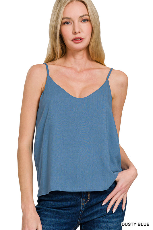 2 LAYERED RAYON SLUB WOVEN CROPPED CAMISOLE