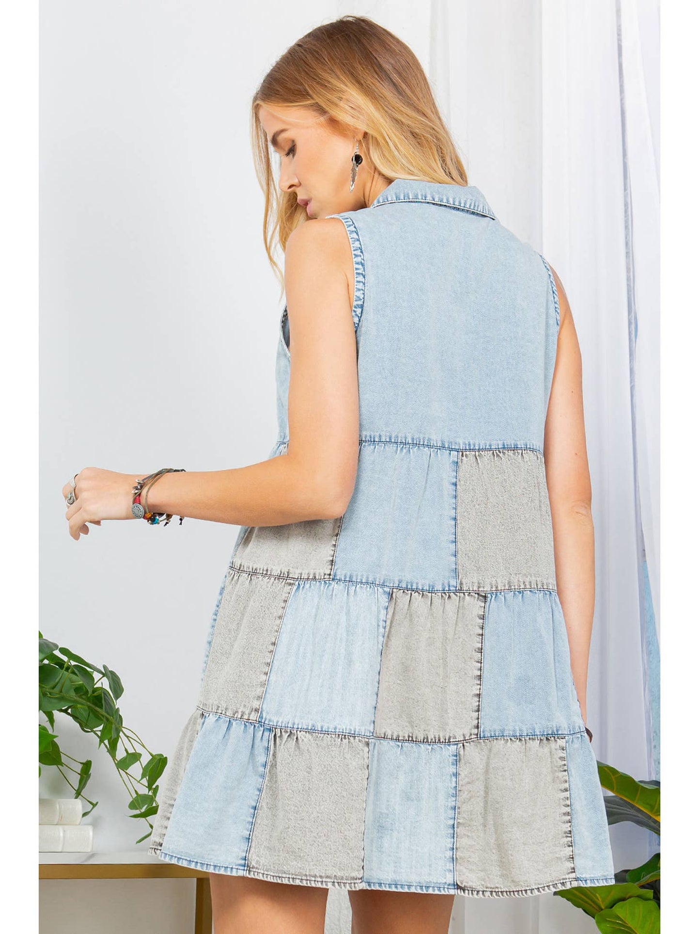 Groovy Blues: Tiered Denim Patchwork Shirt Top