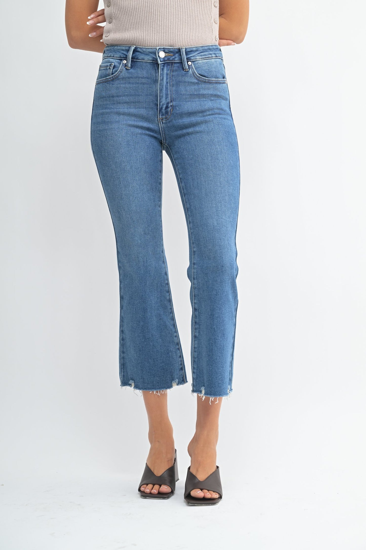 Piper Cropped Flare- Medium Denim