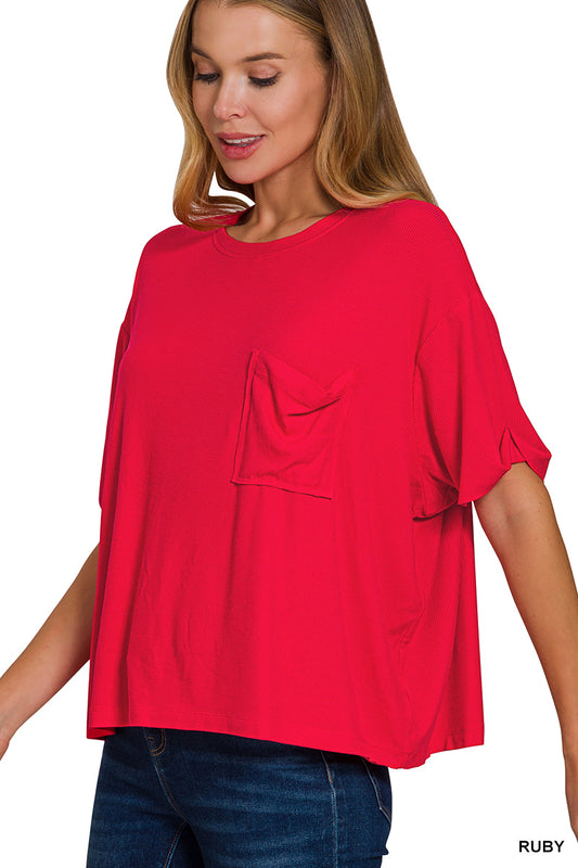 OVERSIZED RIBBED ROUND NECK SHORT SLEEVE TEE