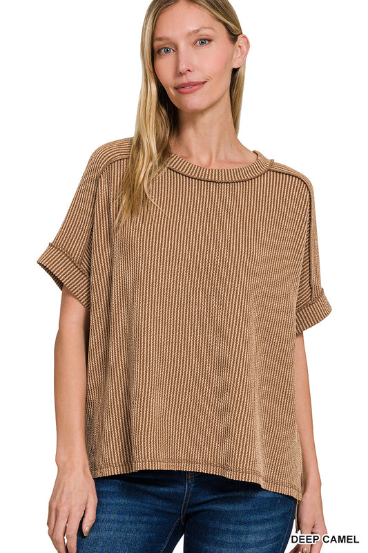 RAISED RIB CUFF SLEEVE RAW EDGE TOP