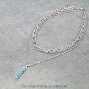 20" Long, Boho Chain Necklace, Natural Stone Pendant