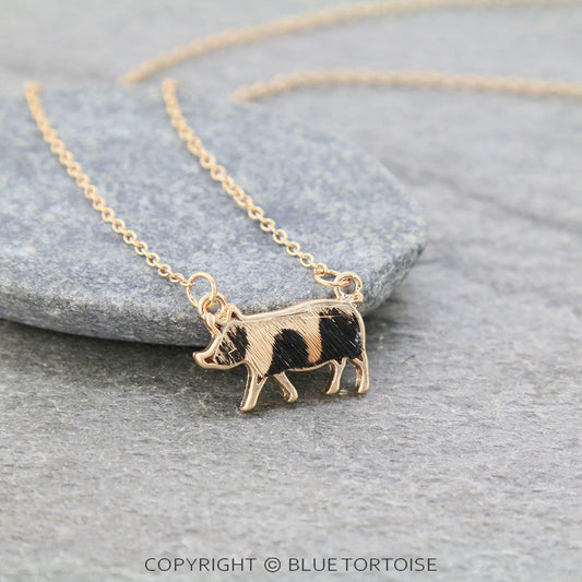 Genuine Leather Pig Pendant Necklace