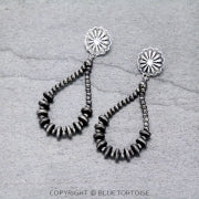 3.5" Long, Navajo Style Pearl Drop Post Earrings