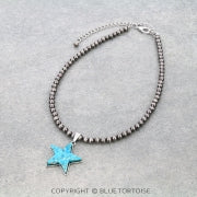 16" Long, 6mm Polished Navajo Style Pearl Necklace, Lone Star Gemstone Necklace