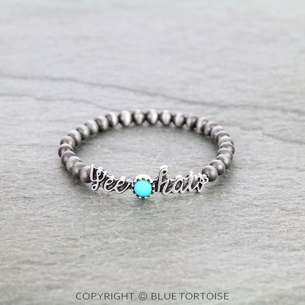 Navajo Style Pearl “Yee Haw” Stretch Bracelet