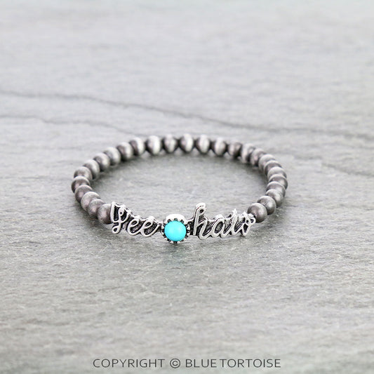Navajo Style Pearl “Yee Haw” Stretch Bracelet