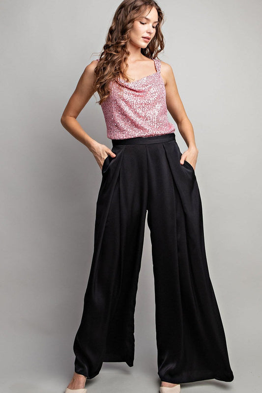 PLEATED WIDE LEG PANTS - Small
