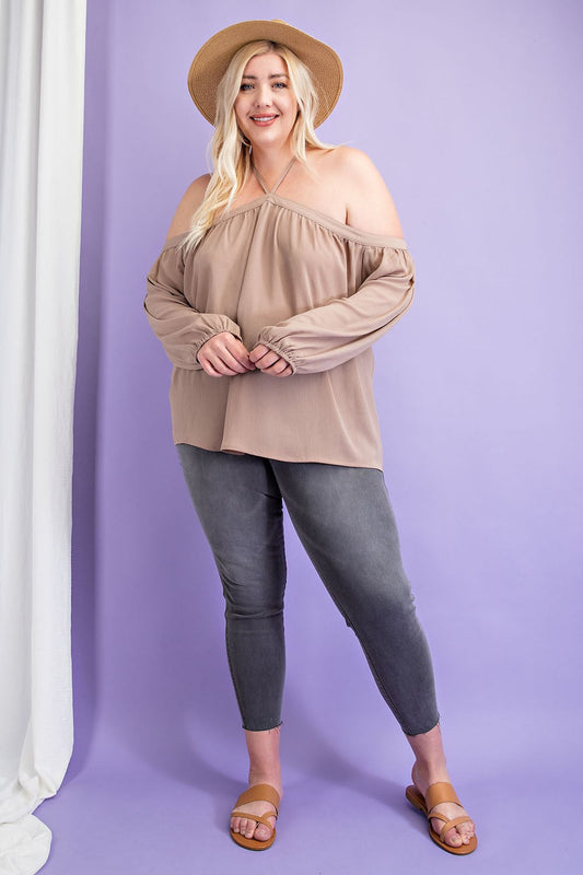 PLUS SOLID OFF THE SHOULDER TOP WITH STRAP DETAIL/COCO