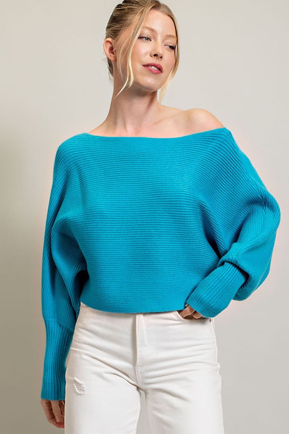 RIBBED DOLMAN SLEEVE SWEATER TOP