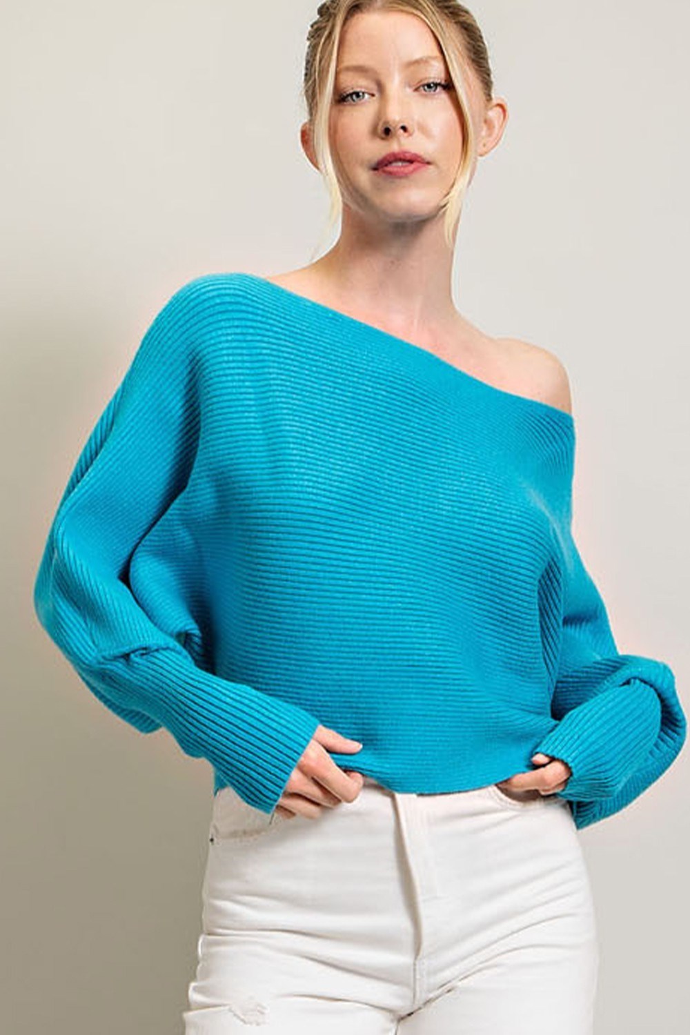 RIBBED DOLMAN SLEEVE SWEATER TOP