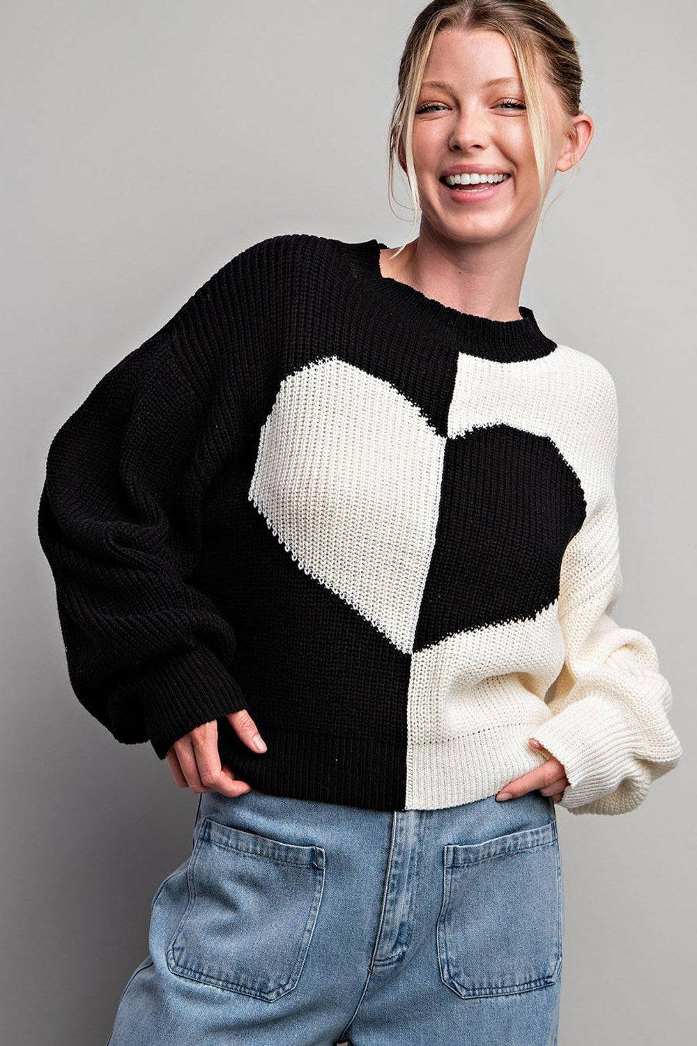 TWO TONE HEART SWEATER TOP