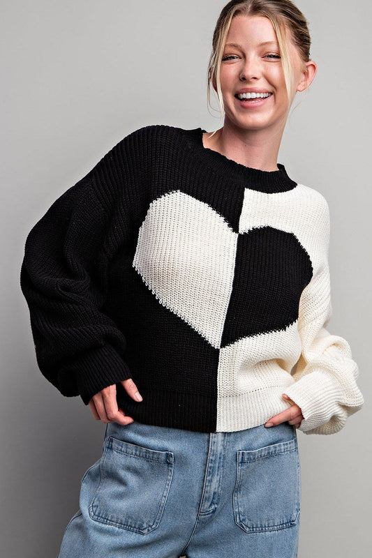 TWO TONE HEART SWEATER TOP