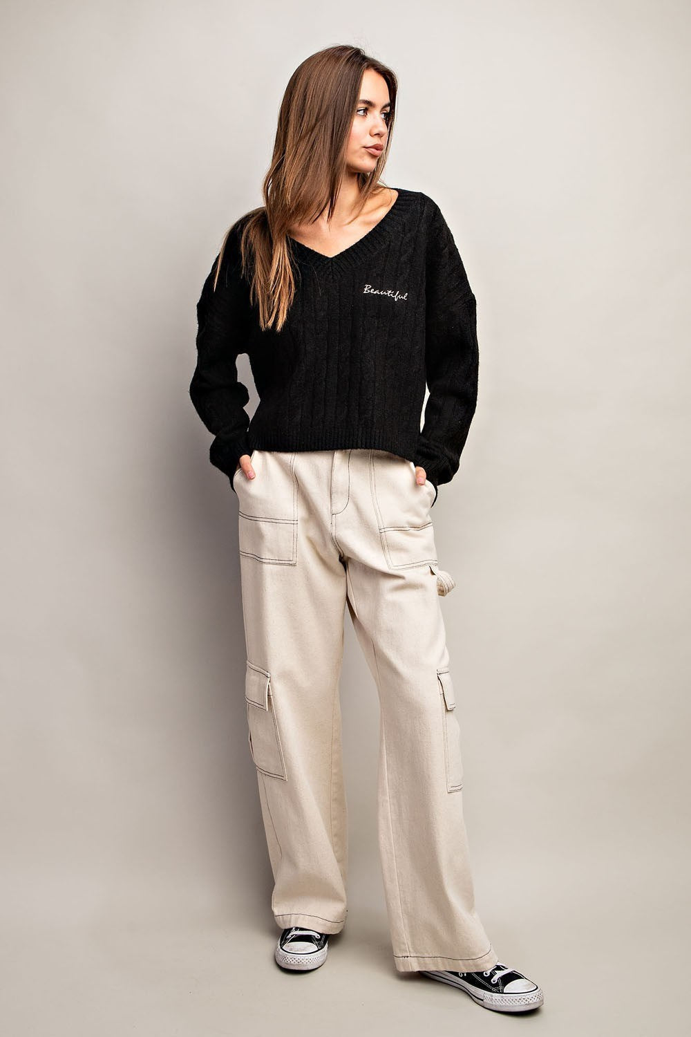 BEAUTIFUL V NECK TOP SMALL BLACK