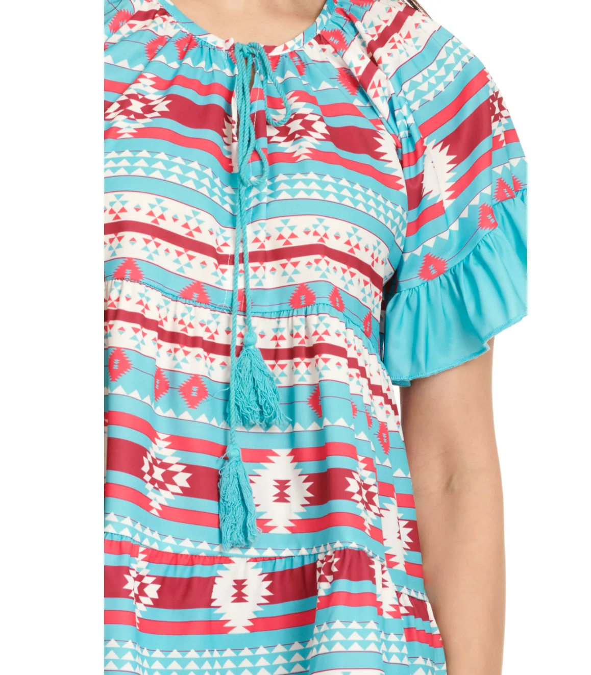 TURQ BABYDOLL AZTEC PRINT