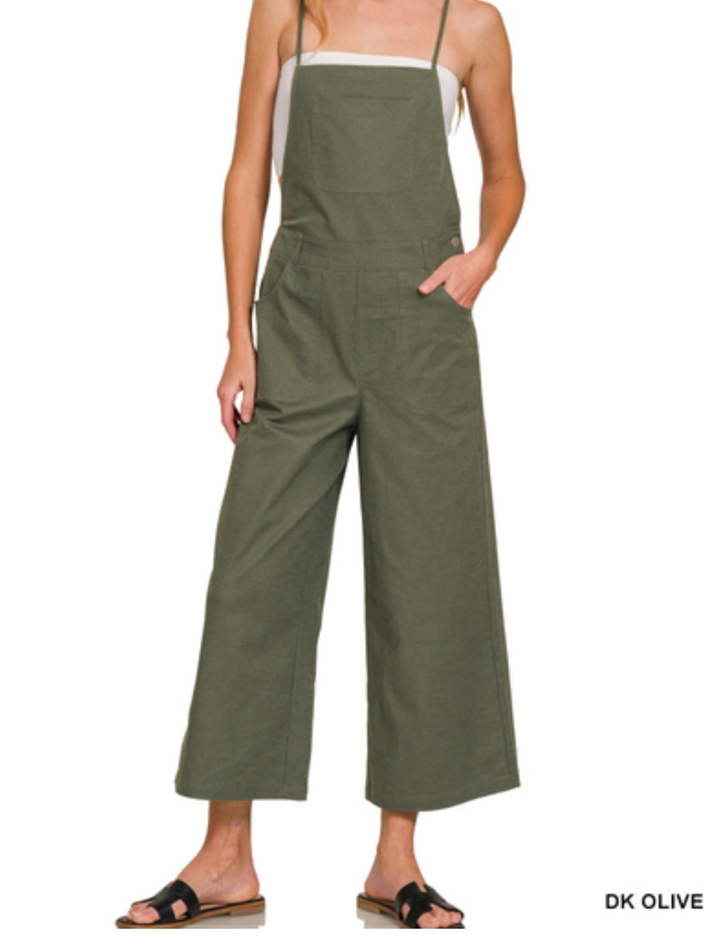 Woven spaghetti strap overalls