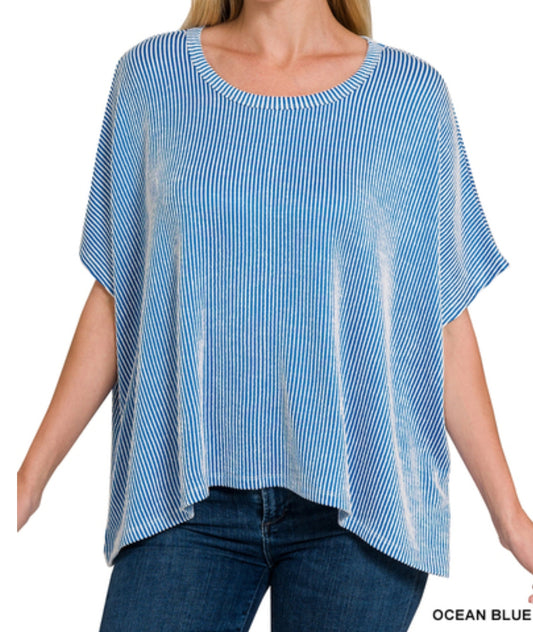 Ribbed striped oversized short sleeve top