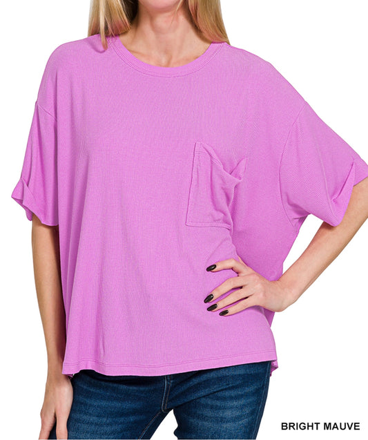 Oversized ribbed round neck short sleeve tee