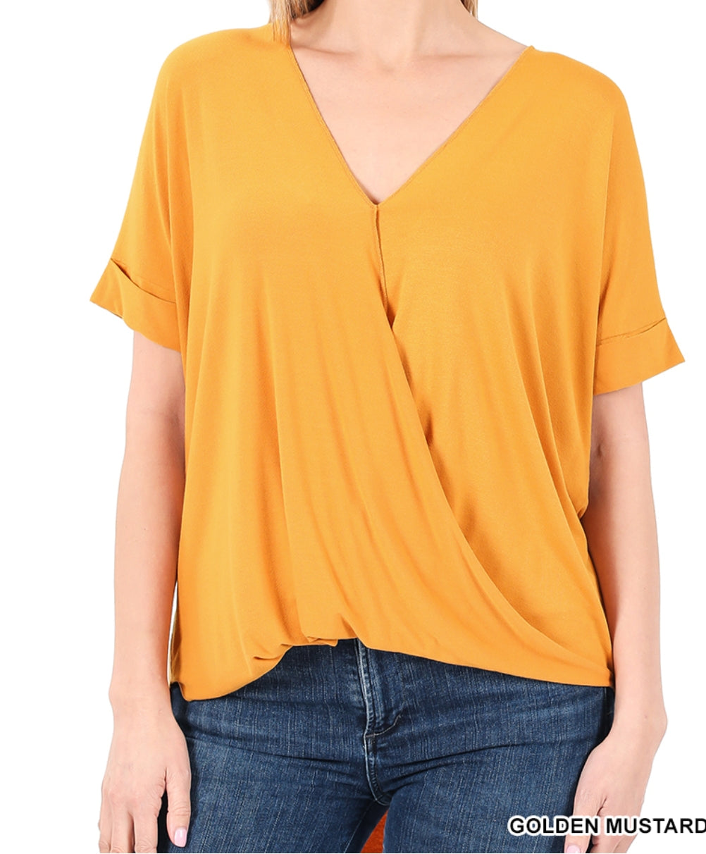 Rayon span crepe layered-look draped front top