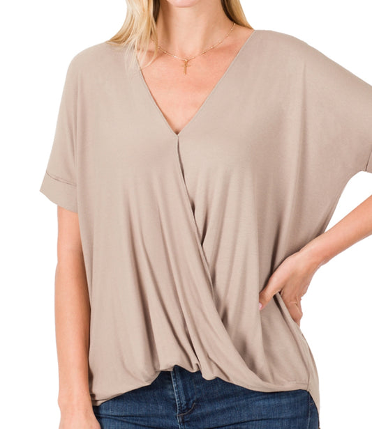 Rayon span crepe layered-look draped front top