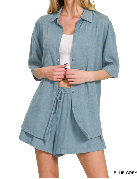 Linen short sleeve shirts & short pants set